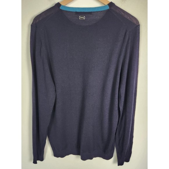 Marciano Guess Men's Sz. XXL Navy & Grey Stripe Wool Blend Lightweight Sweater - Picture 5 of 6